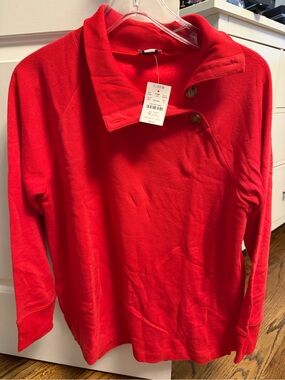 J. Crew Bright Red Button-Front Sweater